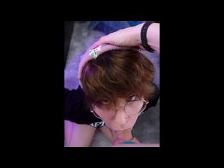 Small femboy doesnt know how to suck cock, but today he learns