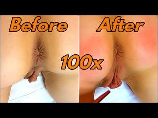 Enormous Pussy Swelling during long Spanking Session (100 Hits on Perfect Ass)