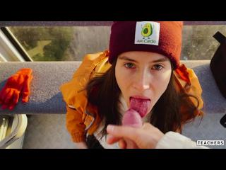 POV. Naughty stranger seduced me with public blowjob in mountain cableway and begged to cum in mouth