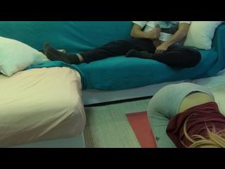 REAL 18 VIRGIN STEPSIS works out and TEASES stepbro, He takes his big cock out and CUMS ALL OVER!