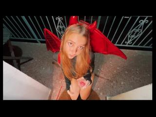 Demoness knocks on your door on Halloween. TRICK OR TREAT?