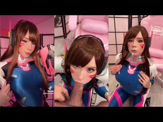 Girl Cosplay D.Va from Overwatch and Sucks Dick till Facial
